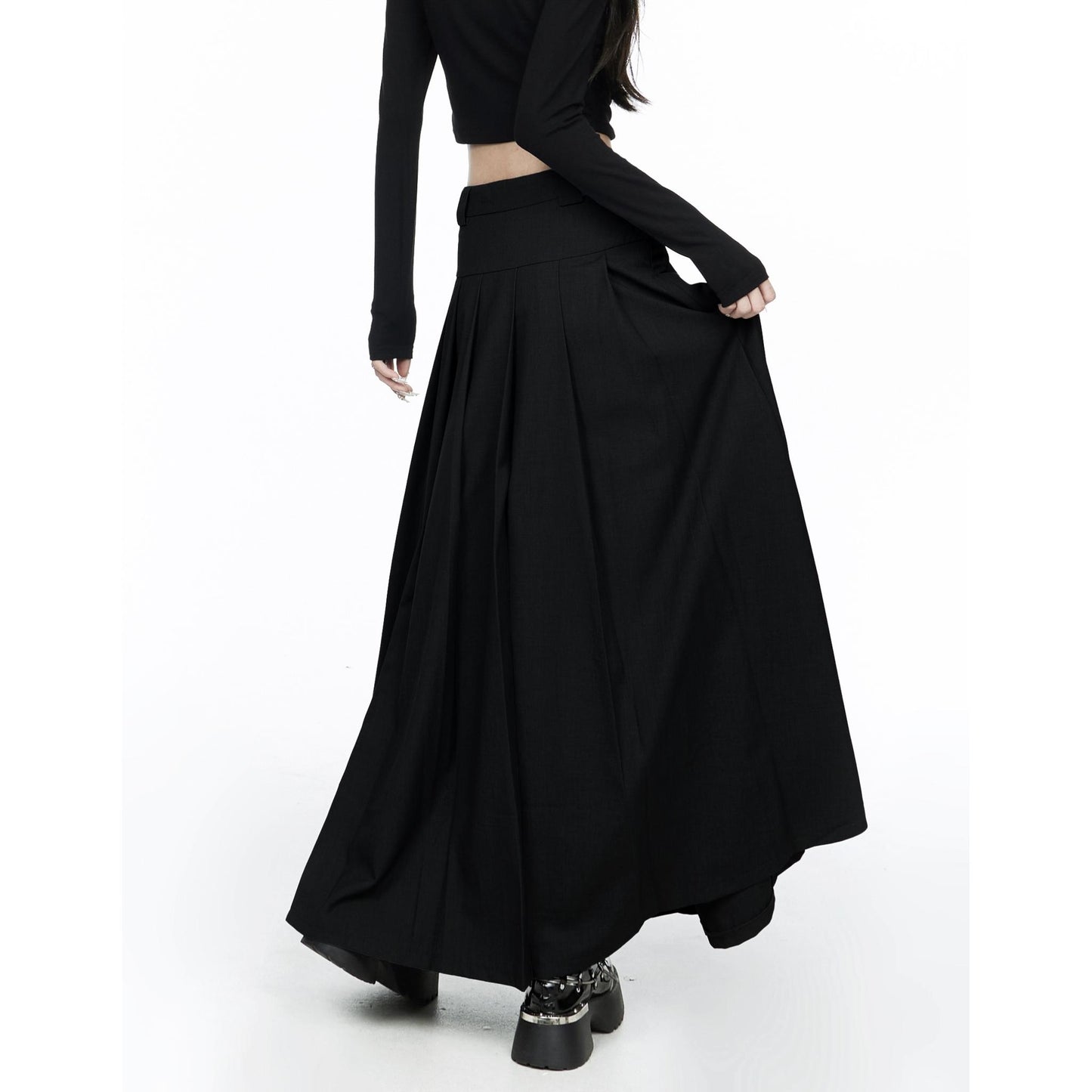 Pleated High Waist Maxi Skirt