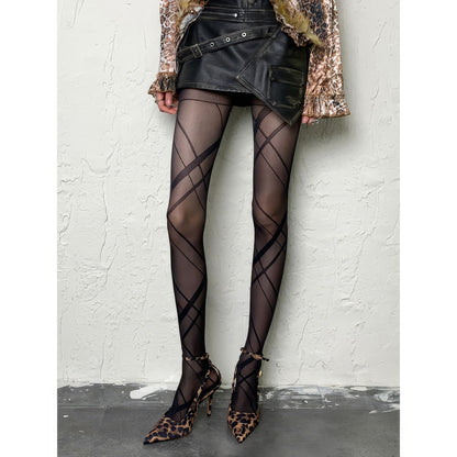 Crisscross Stripe Sheer Tights