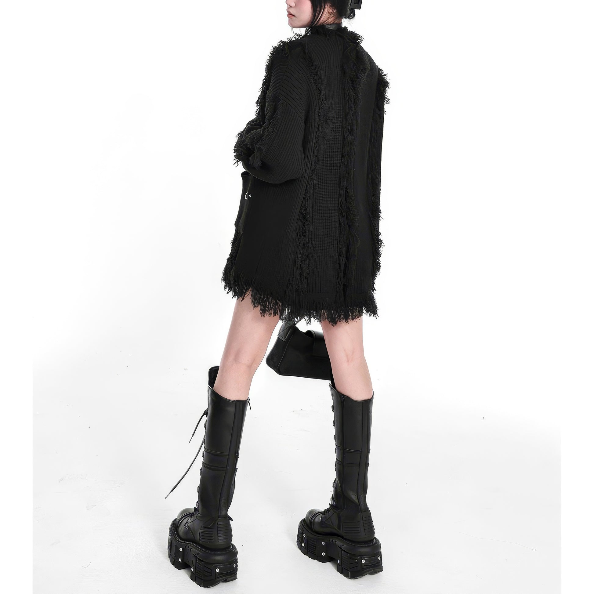 Frayed Edge Eyelet Knit Cardigan