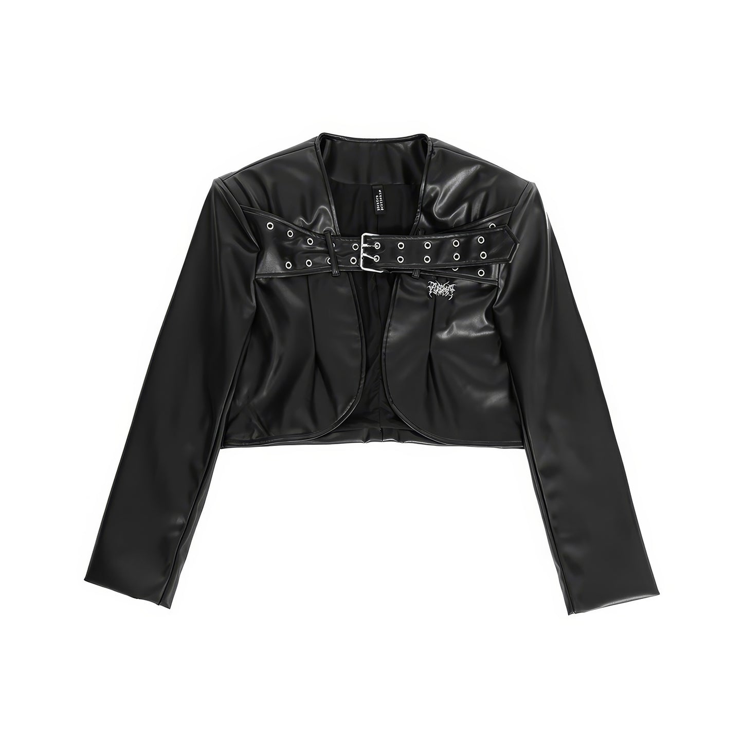 Belted Faux Leather Cropped Jacket