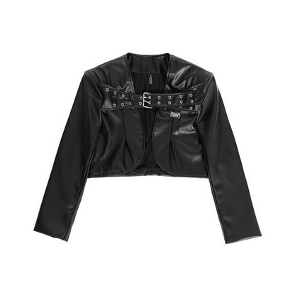 Belted Faux Leather Cropped Jacket
