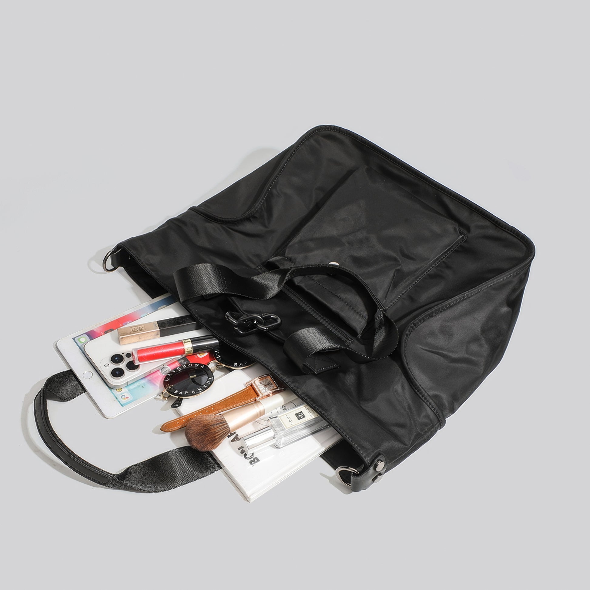 Utility Pocket Nylon Shoulder Tote Bag
