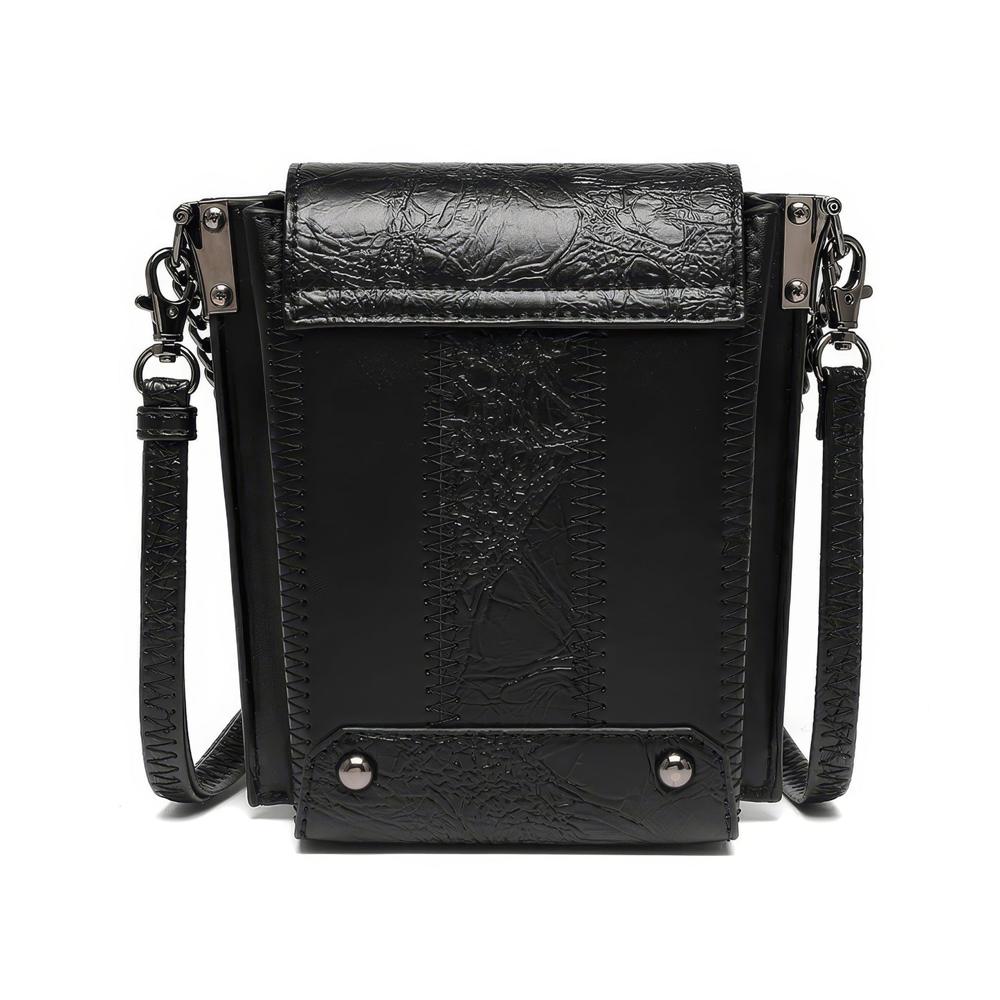 Black Textured Mini Crossbody with Eye Detail