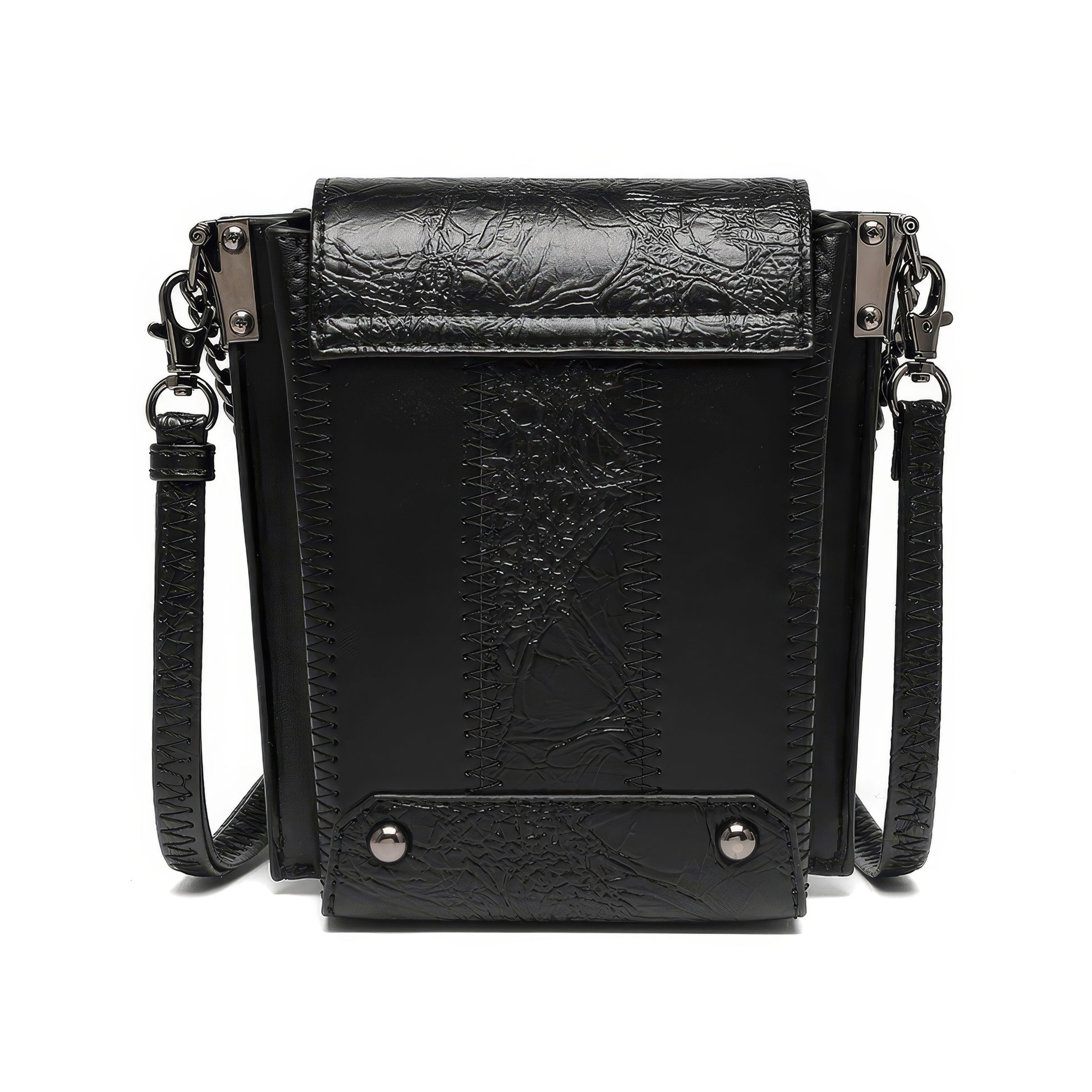 Black Textured Mini Crossbody with Eye Detail
