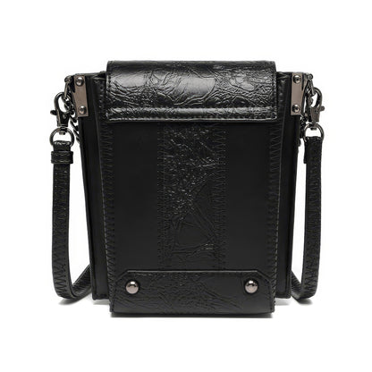 Black Textured Mini Crossbody with Eye Detail