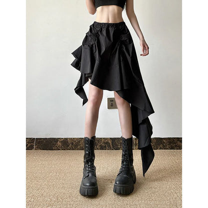 Ruffled Asymmetrical High-Low Skirt