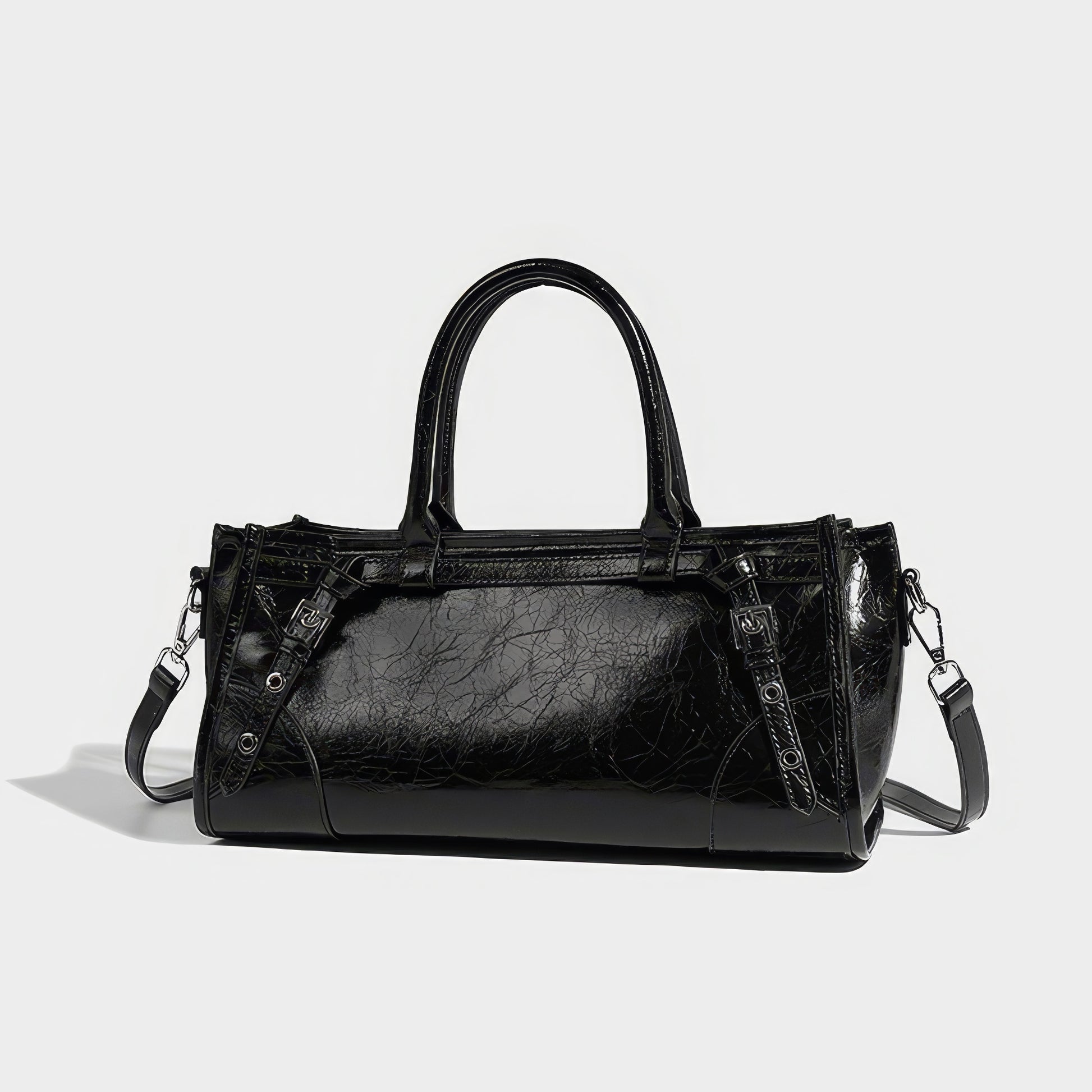 Glossy Barrel Buckle Handbag