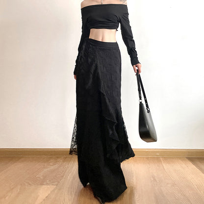 Layered Lace Wrap Maxi Skirt