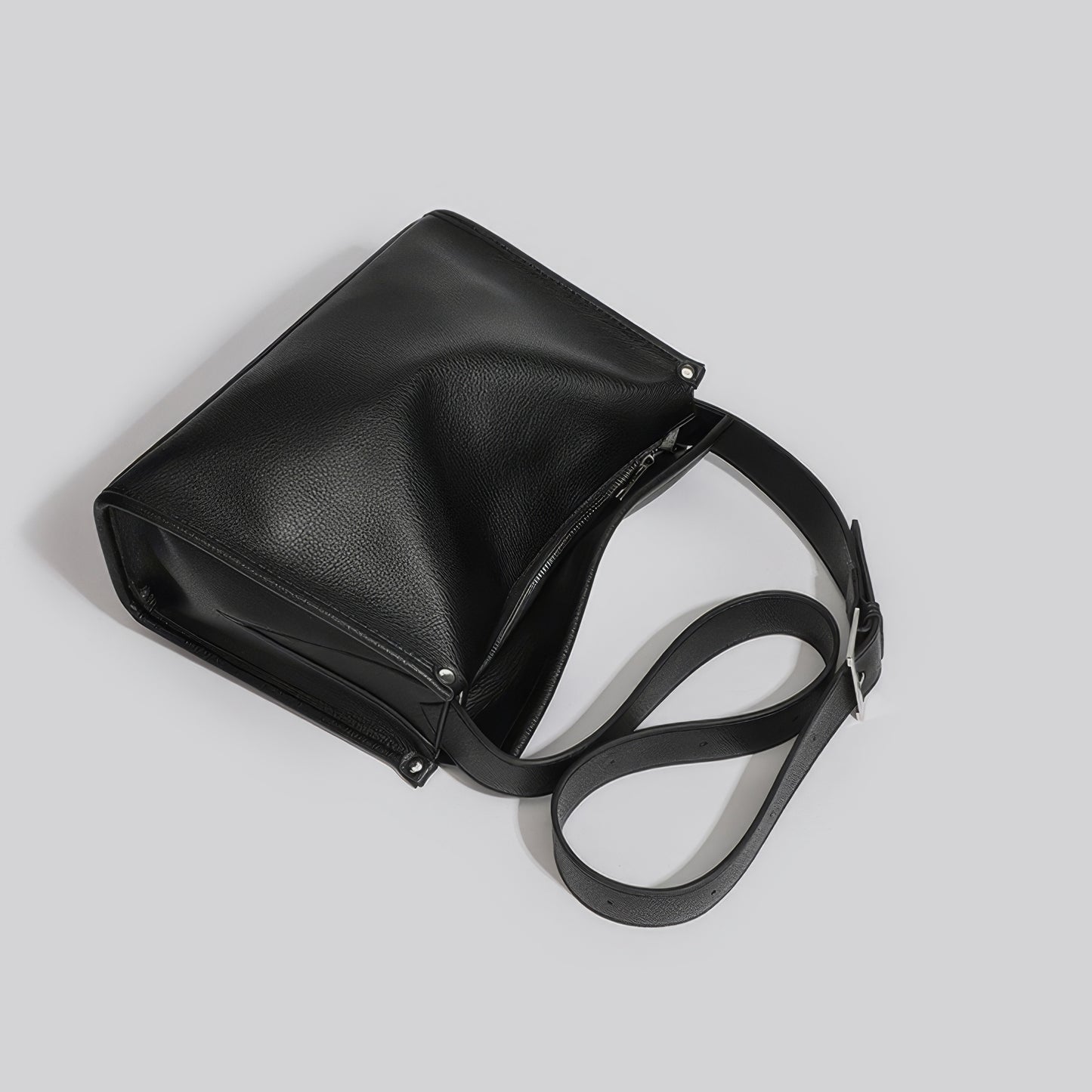 Structured Black Faux Leather Shoulder Bag