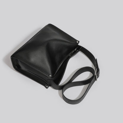 Structured Black Faux Leather Shoulder Bag