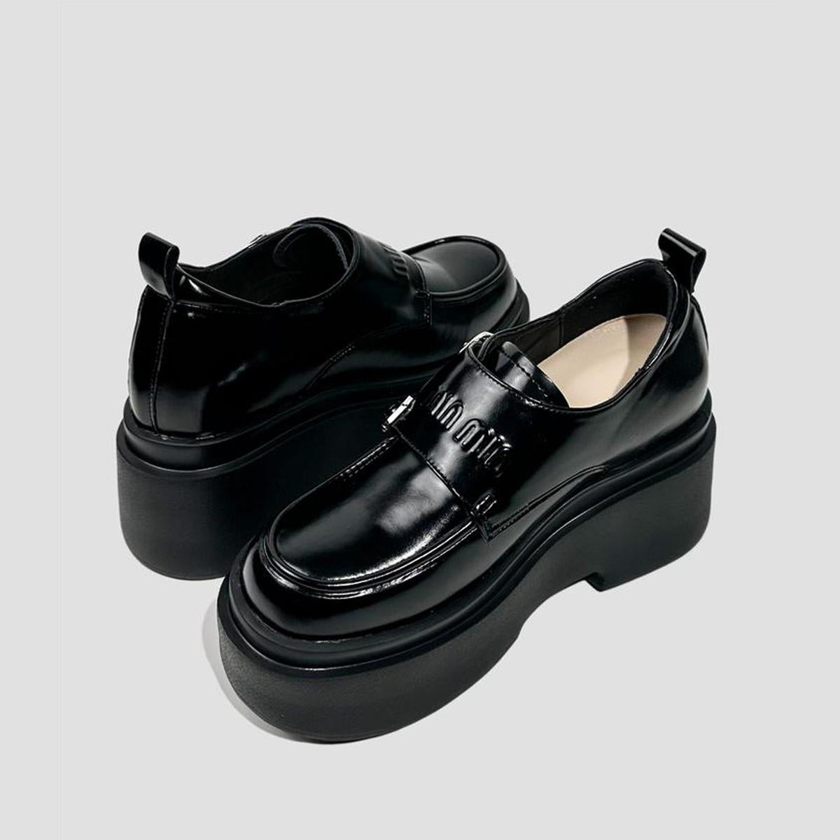 Double Buckle Patent Platform Loafers
