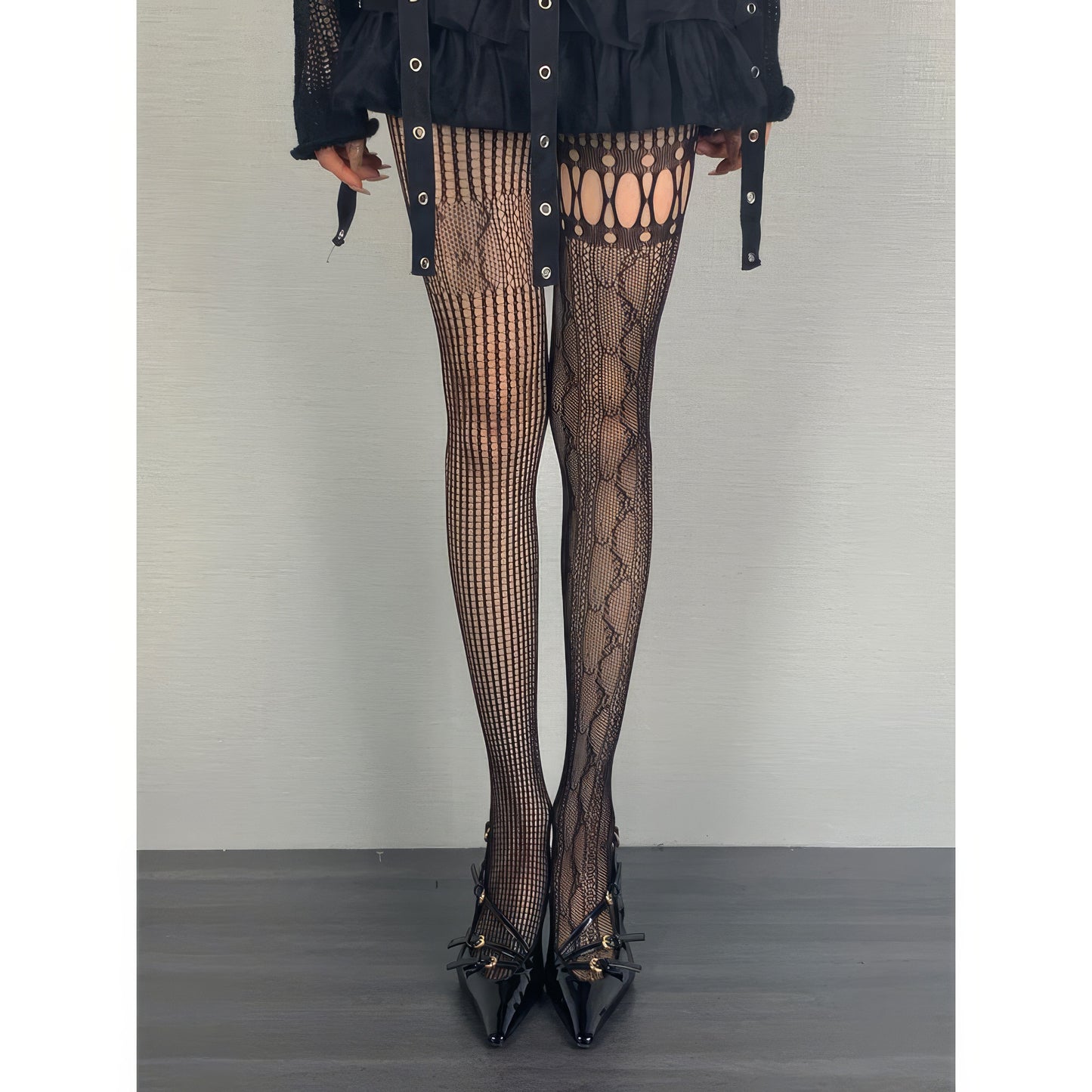 Mixed Pattern Mesh Cutout Tights