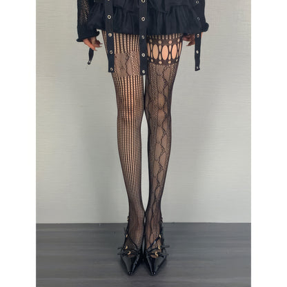 Mixed Pattern Mesh Cutout Tights