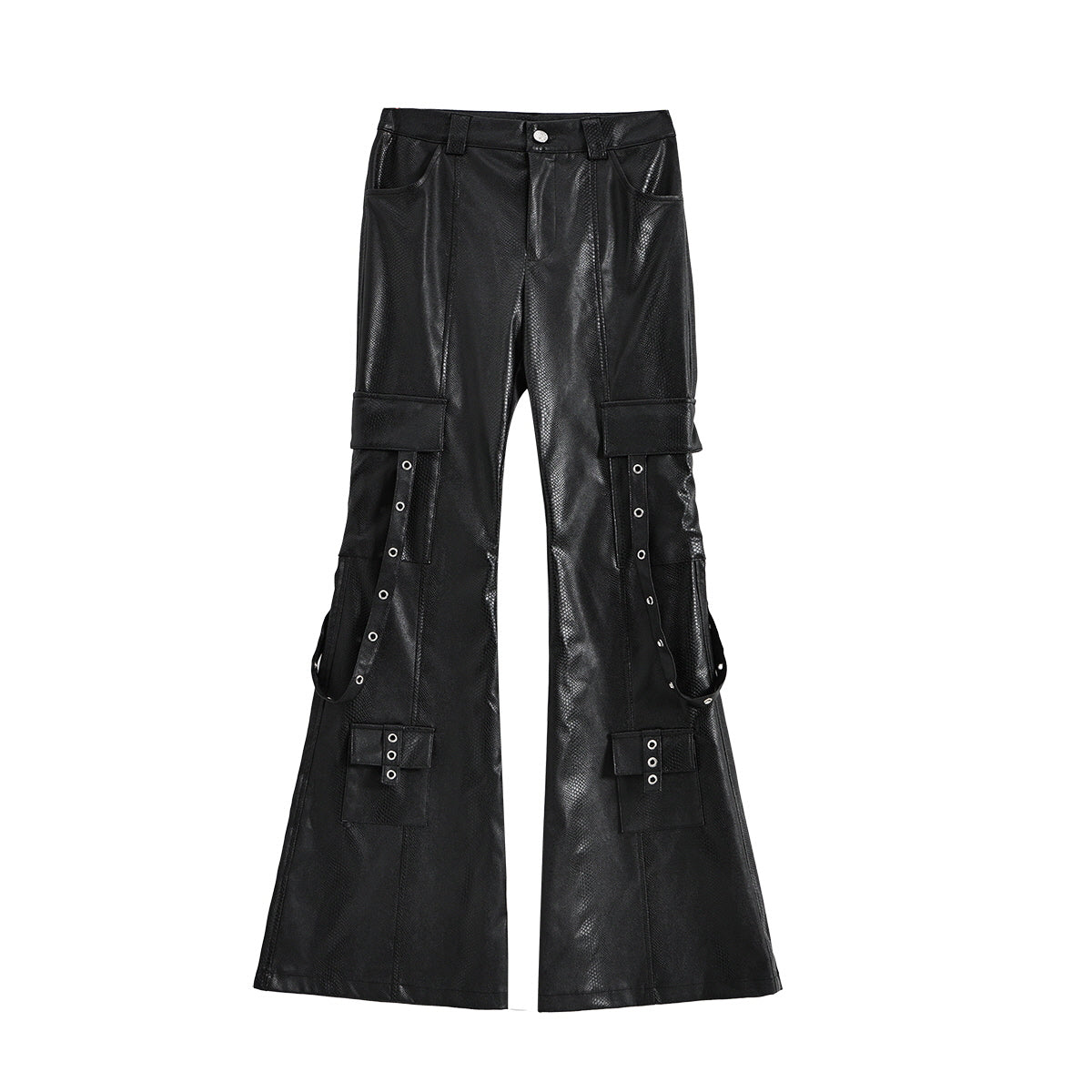 Eyelet Strap Faux Leather Pants