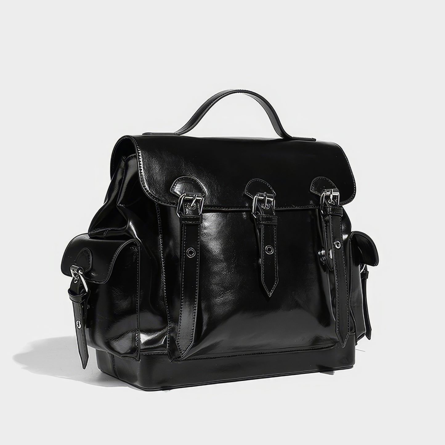 Triple Buckle Glossy Chain Backpack
