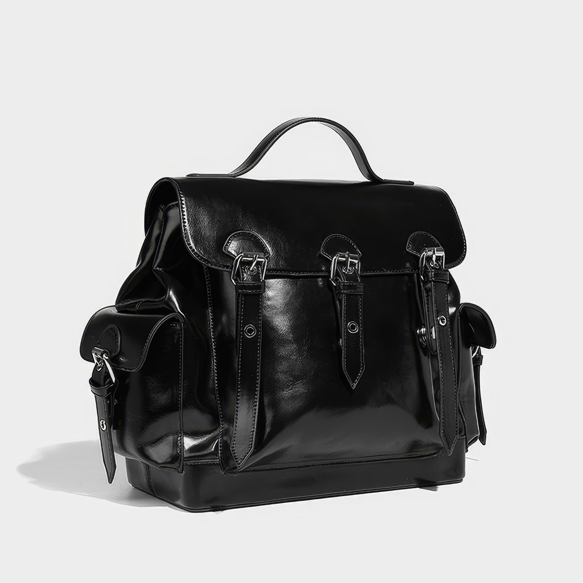 Triple Buckle Glossy Chain Backpack