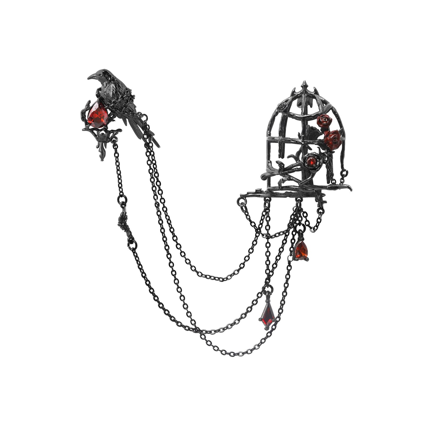 Red Rose Raven Cage Brooch