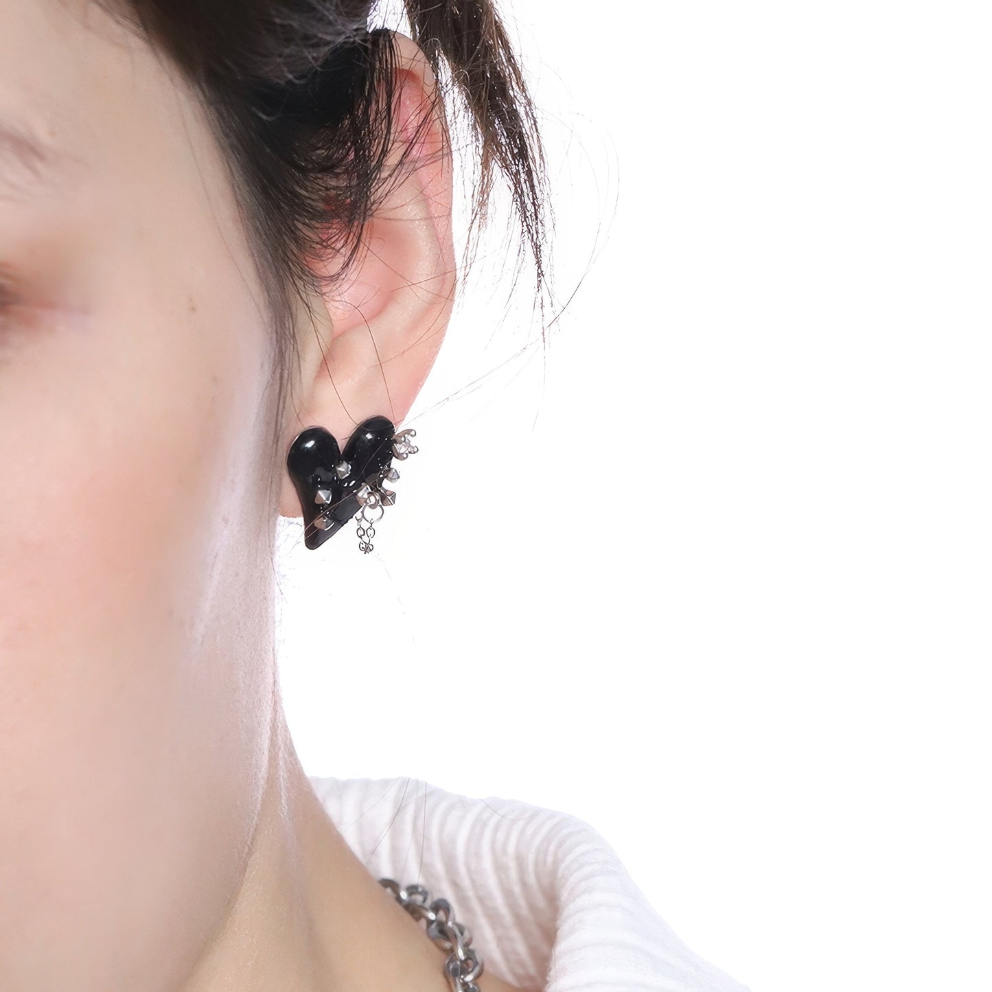 Studded Heart Chain Earrings