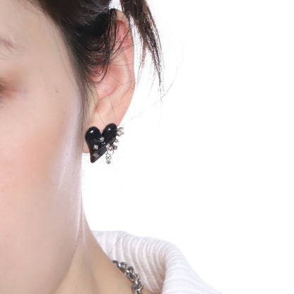 Studded Heart Chain Earrings