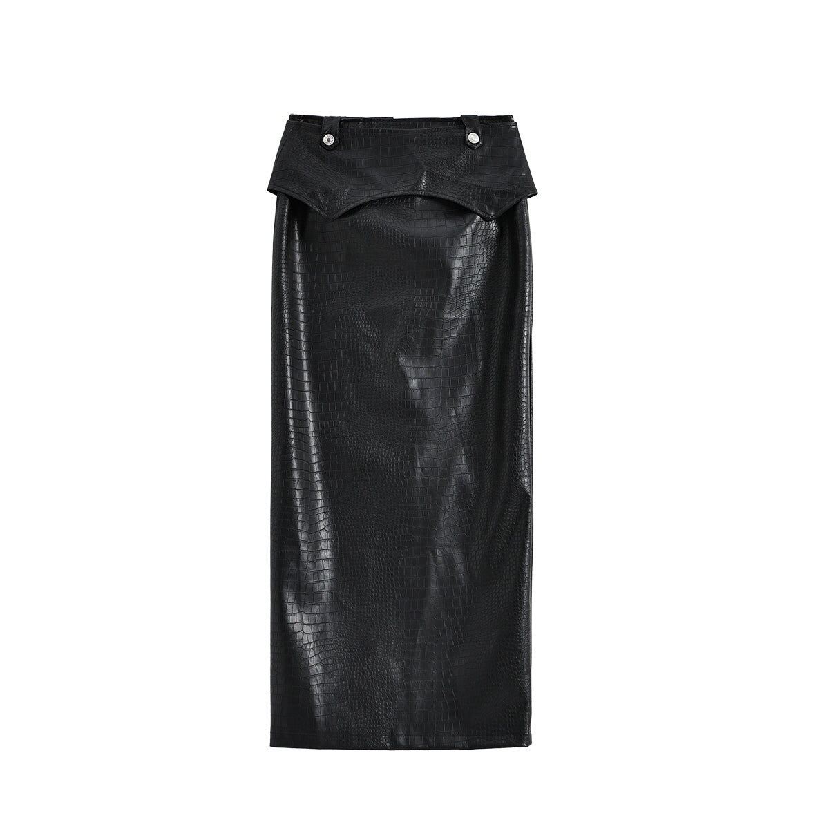 Croc-Embossed Zip Slit Maxi Skirt