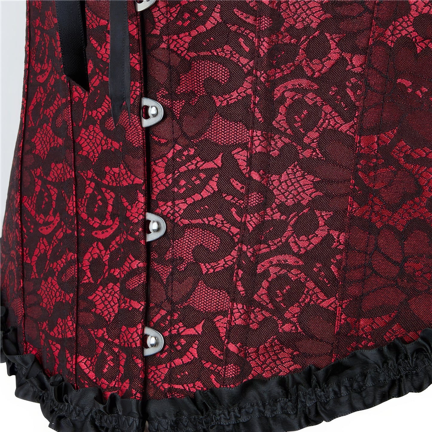 Ruffled Lace Trim Red Corset