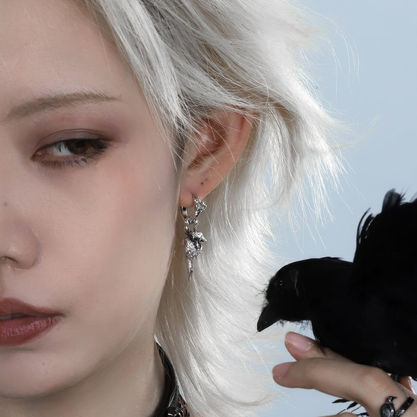 Spiked Raven Rose Drop Earrings