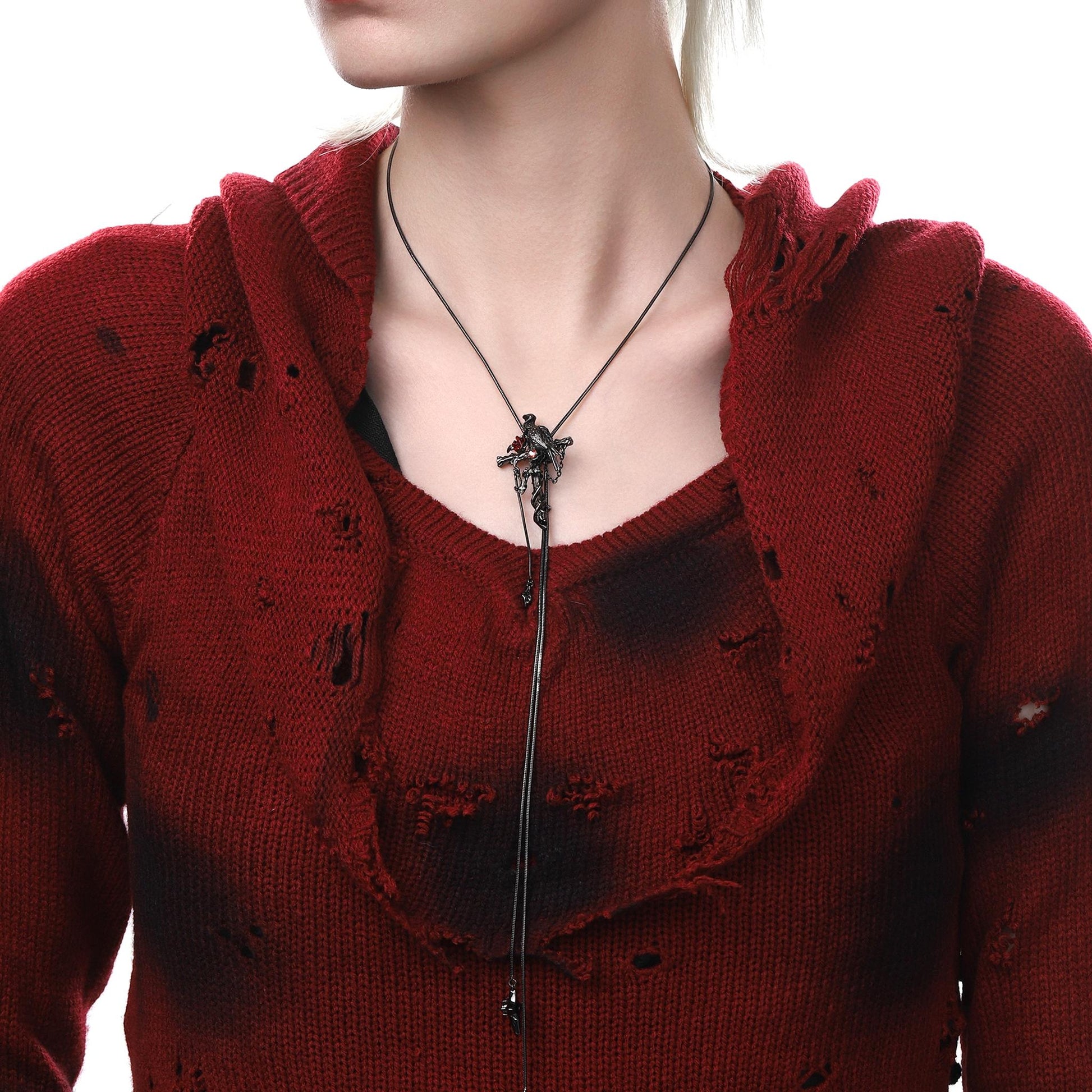 Hanging Raven Cross Lariat Necklace
