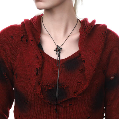 Hanging Raven Cross Lariat Necklace