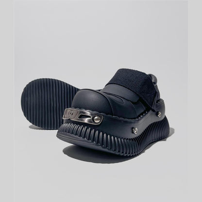 Black Metal-Accent Platform Velcro Shoes