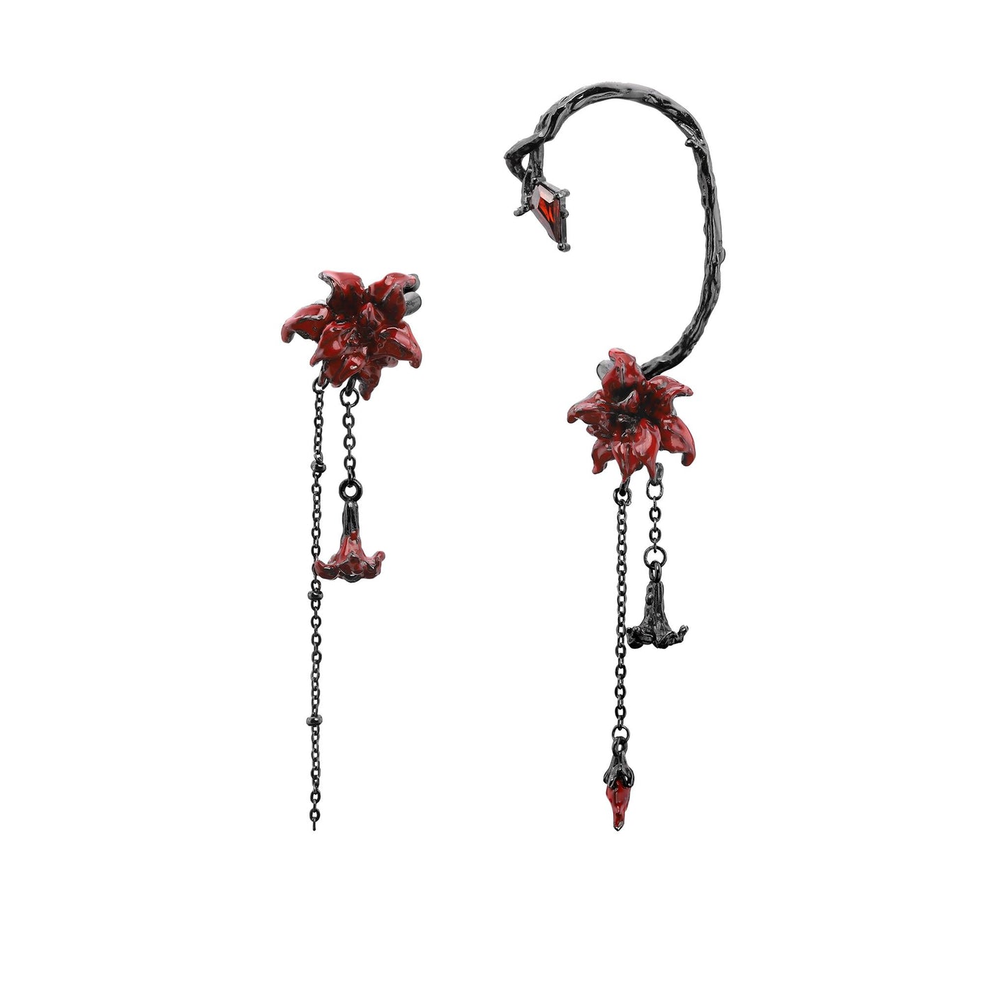 Red Lily Drop Chain Ear Cuff Set