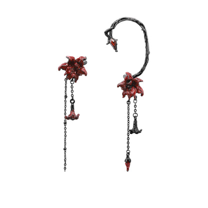 Red Lily Drop Chain Ear Cuff Set