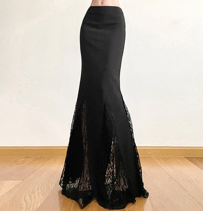 Lace Panel Mermaid Maxi Skirt