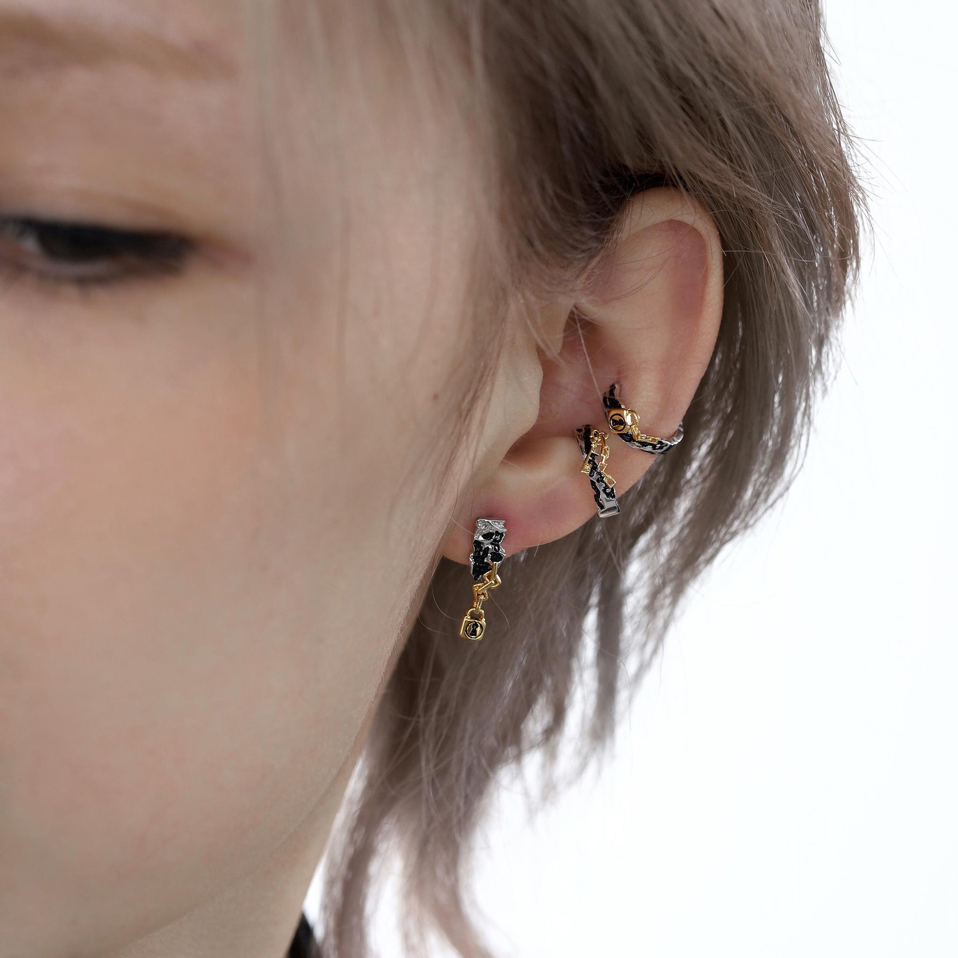 Gold Padlock and Key Ear Cuff Set