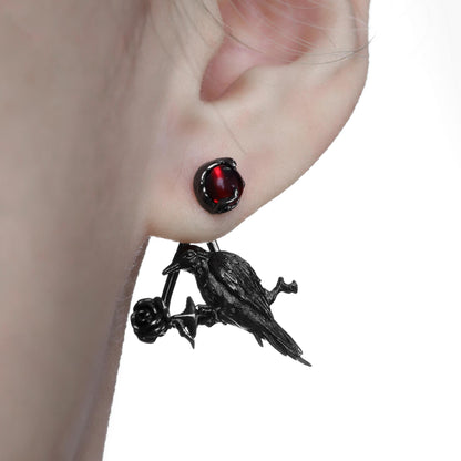 Red Gem Raven Rose Earrings