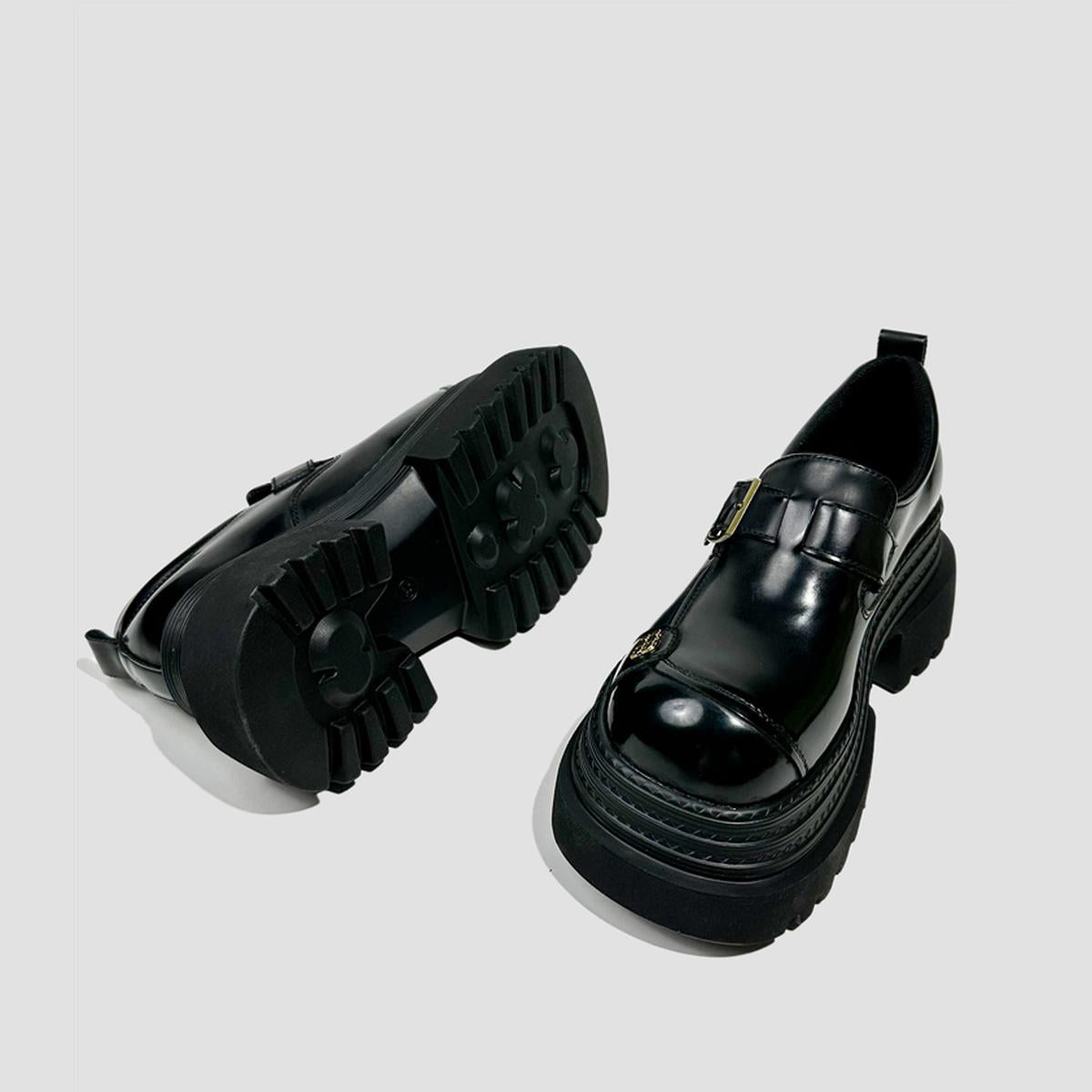 Black Patent Buckle Platform Shoes