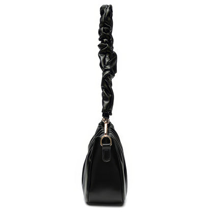Ruched Satin Strap Faux Leather Bag