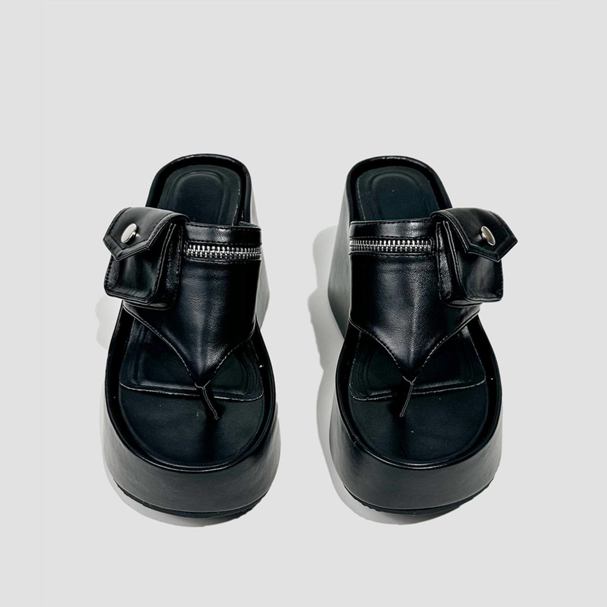 Black Pocket Detail Platform Slides