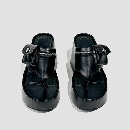 Black Pocket Detail Platform Slides
