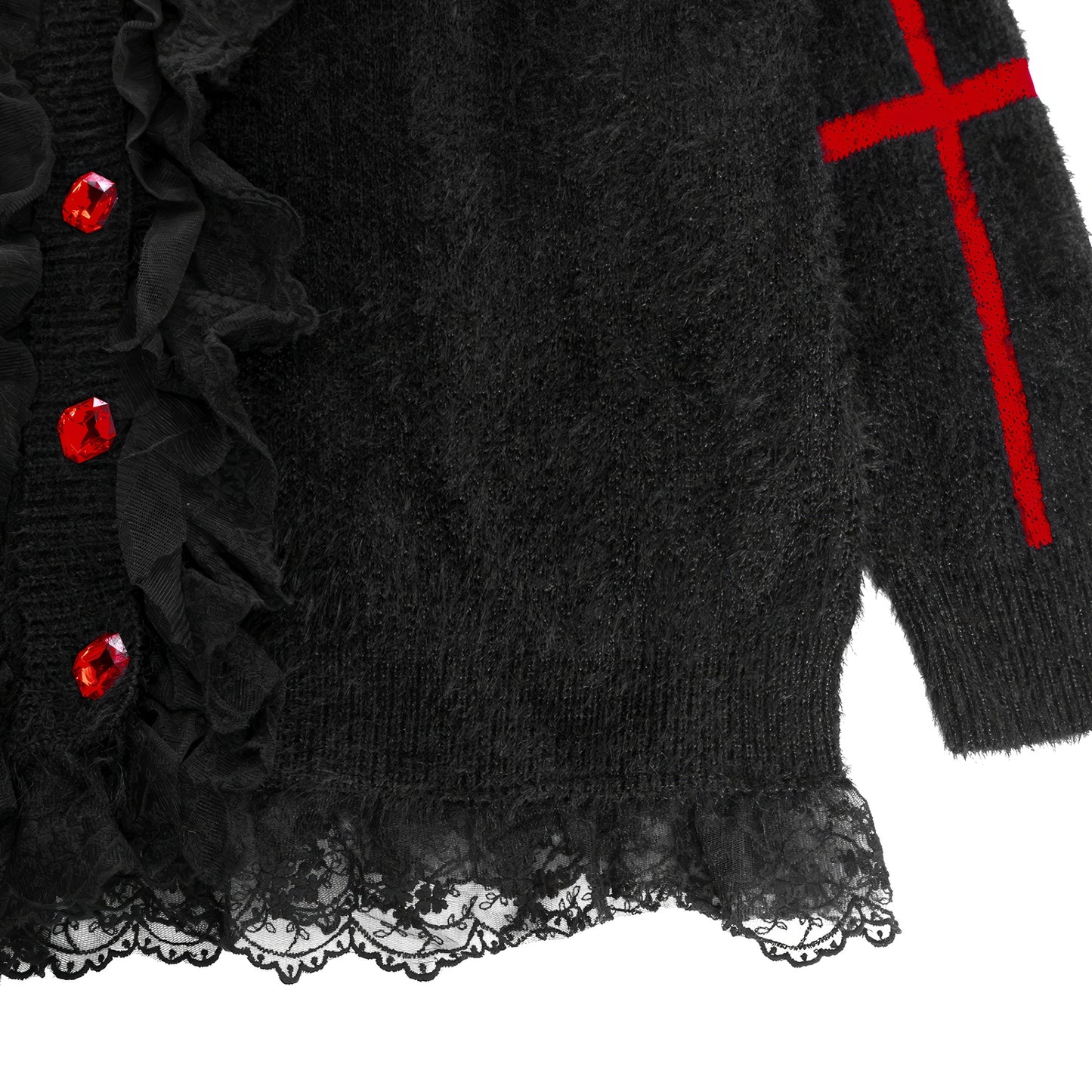 Lace Trim Fuzzy Knit Cardigan