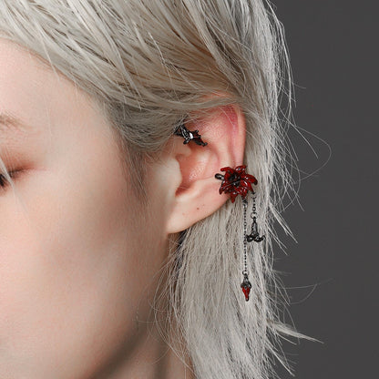 Red Lily Drop Chain Ear Cuff Set