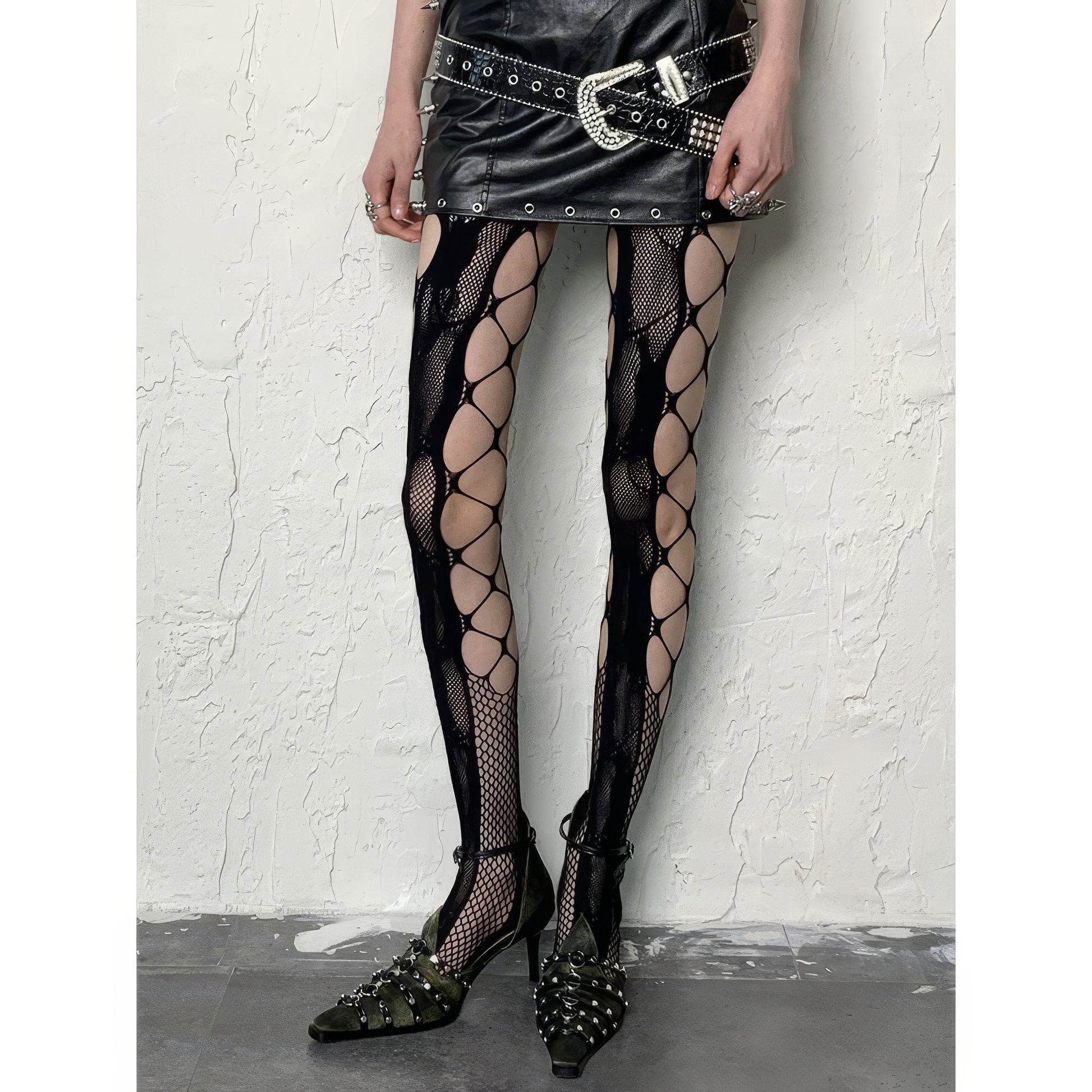 Oversized Cut-Out Mesh Tights