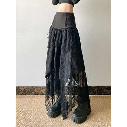 Lace-Up Layered Maxi Skirt