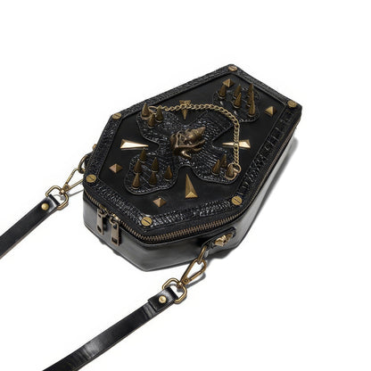 Embroidered Skull Stud Coffin Crossbody Bag