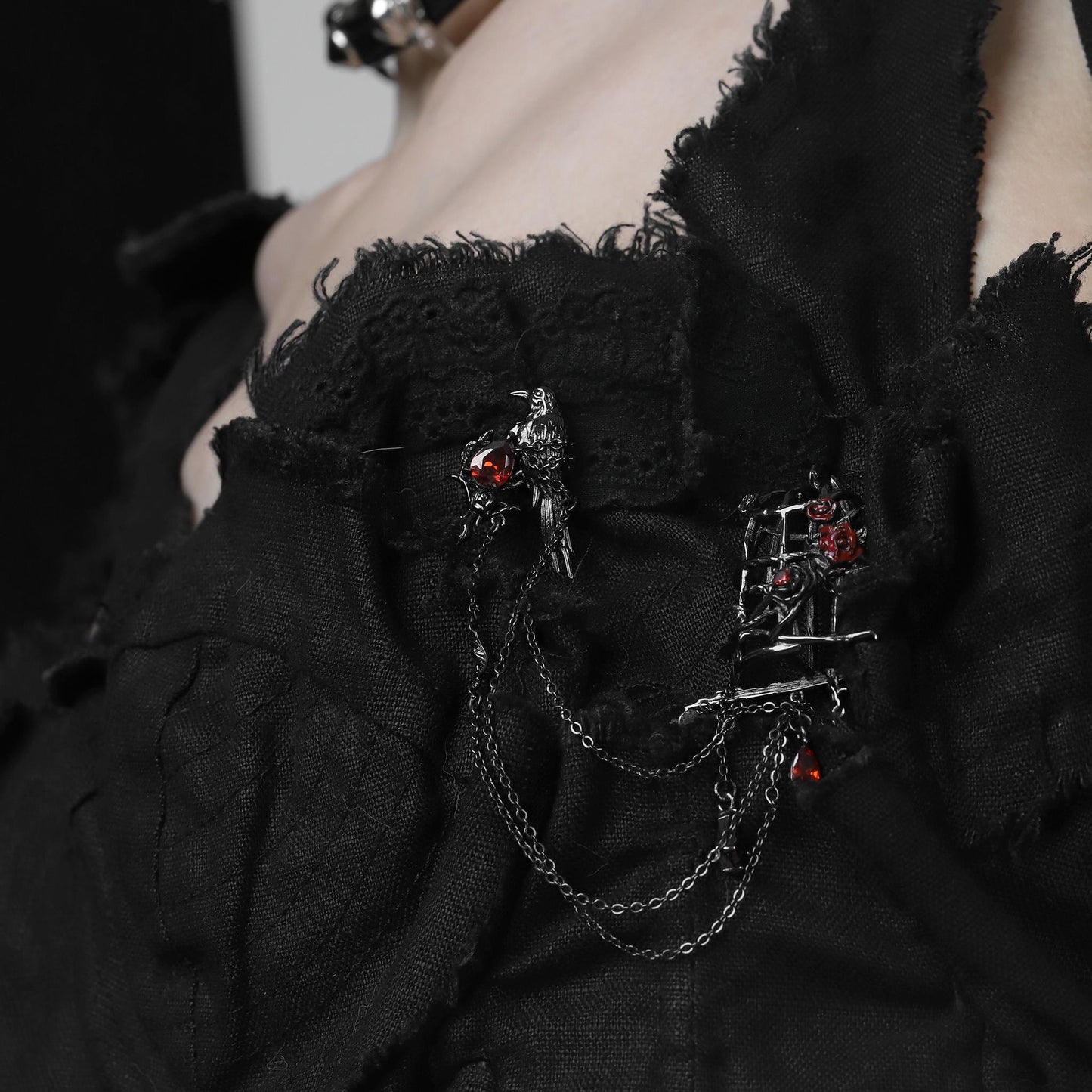 Red Rose Raven Cage Brooch