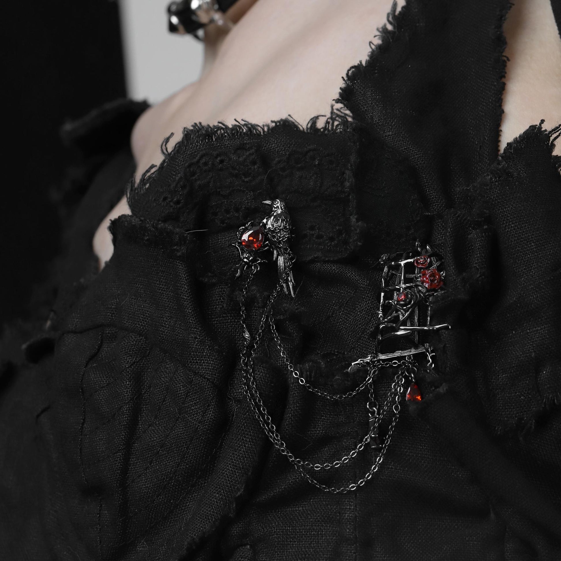 Red Rose Raven Cage Brooch