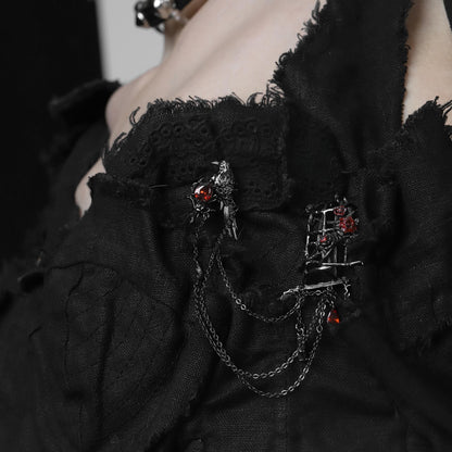 Red Rose Raven Cage Brooch