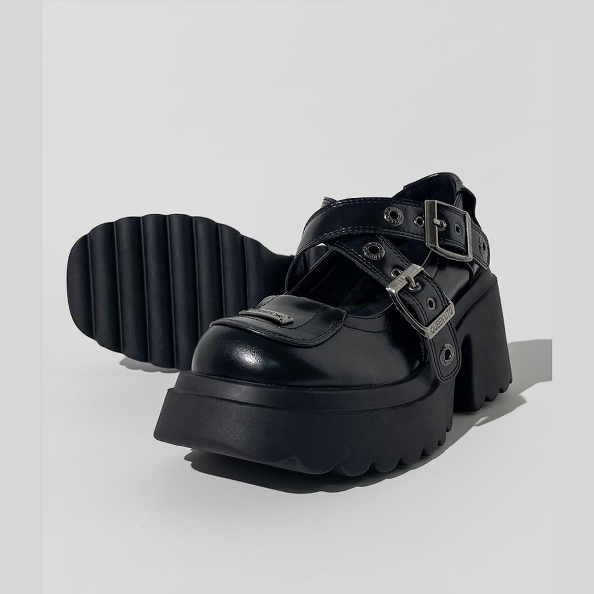 Black Buckled Platform Loafers