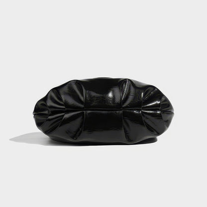 Ruched Glossy Crescent Shoulder Bag