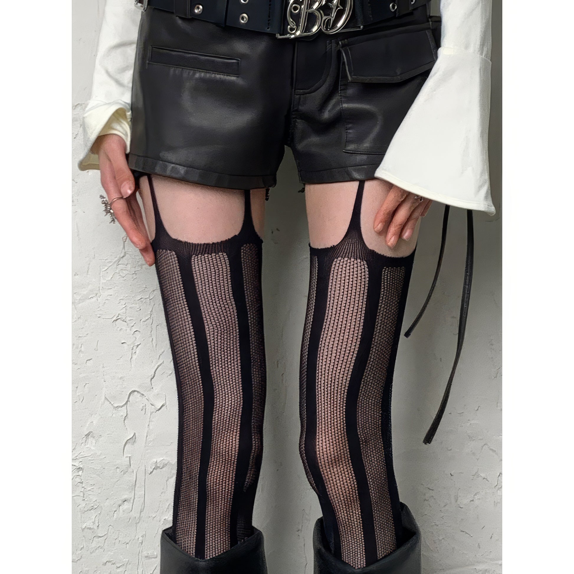 Vertical Mesh Stripe Garter Tights