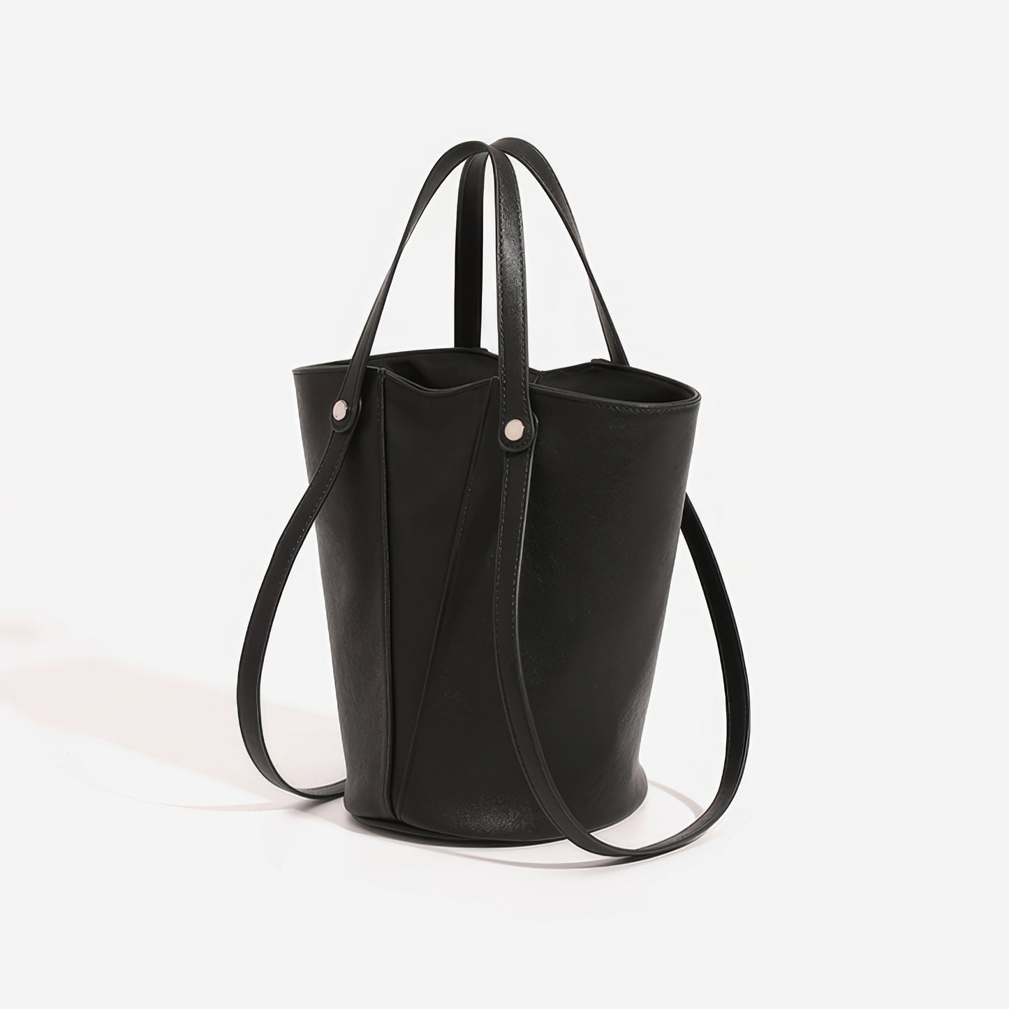 Minimal Black Faux Leather 2-Piece Tote Set